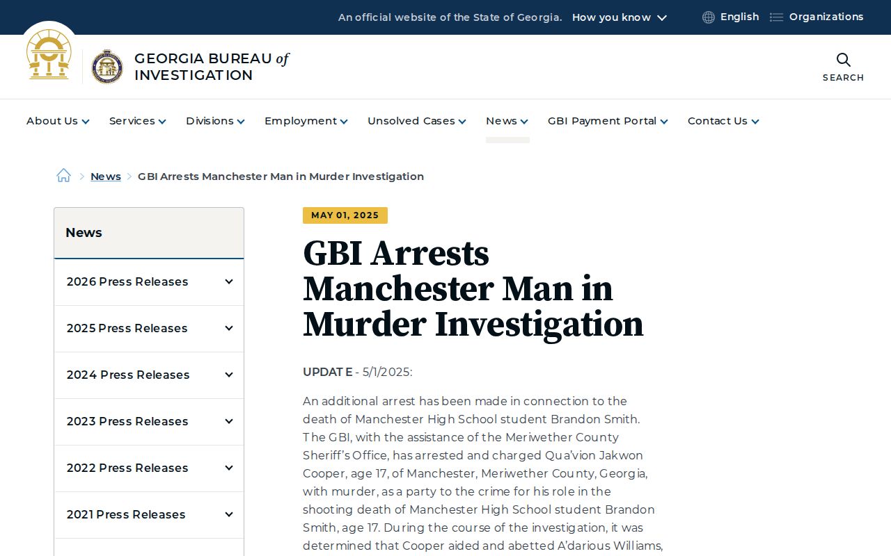 Manchester criminal records in Meriwether County agency routing through GBI