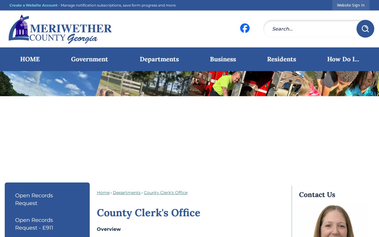 Meriwether County Clerk public records routing page